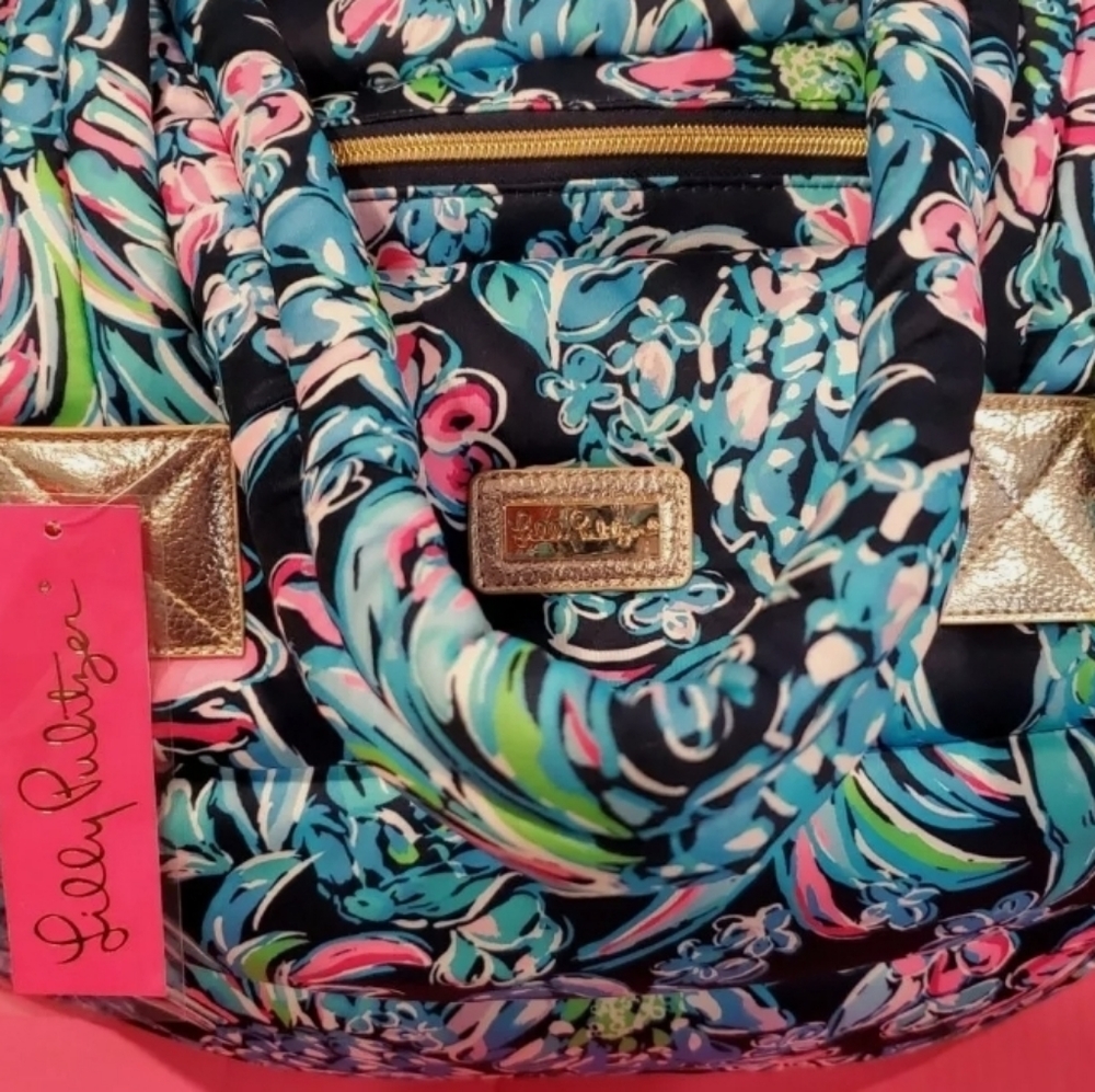 LILLY PULITZER Polly Puffer Tote Bag High Tide Nav
